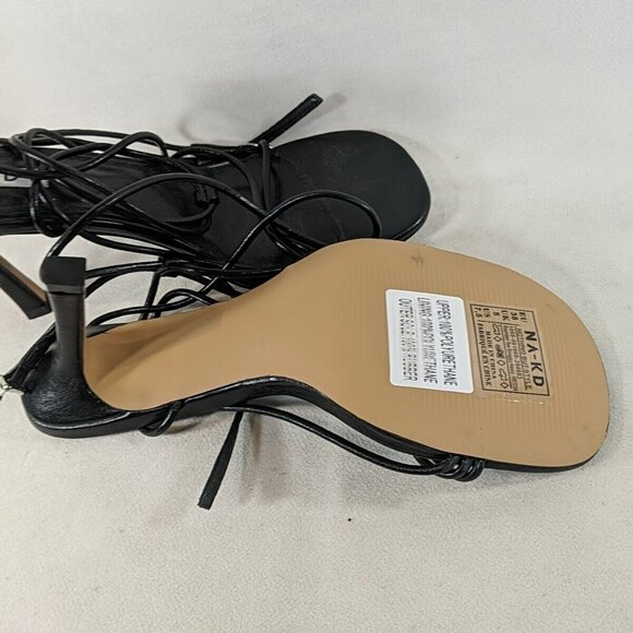 NA-KD Nothing But Style Round Toe Strappy Heel 7.5 US 38 Black Faux Leather 3" - Picture 8 of 10